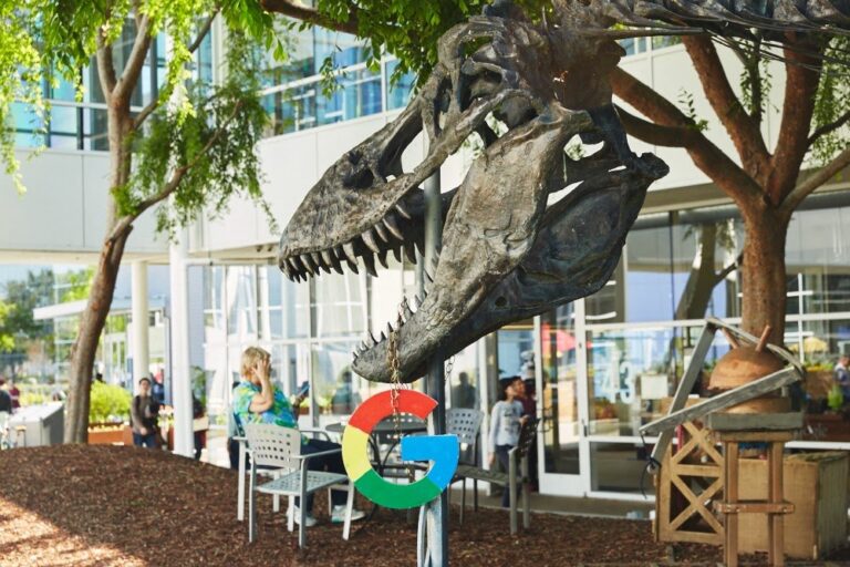 Dinosaur skeleton at Google HQ office