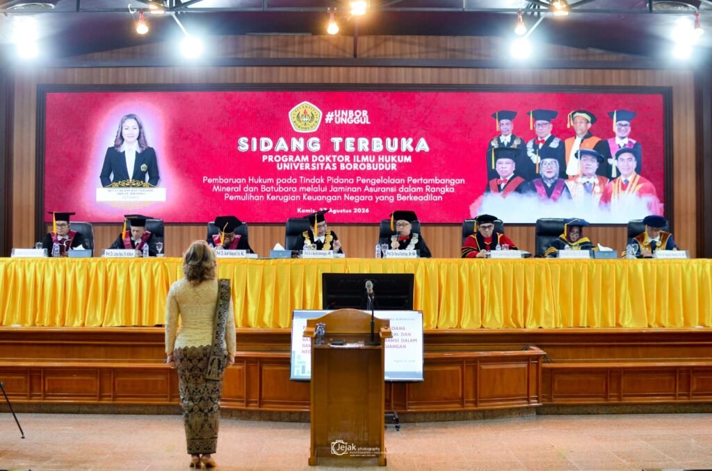 Dr. Angel Ibrahim saat gelaran ujian terbuka Promosi Doktor Ilmu Hukum di Unversitas Borobudur, Kamis 27 Agustus 2026. (Sumber foto: spesial)